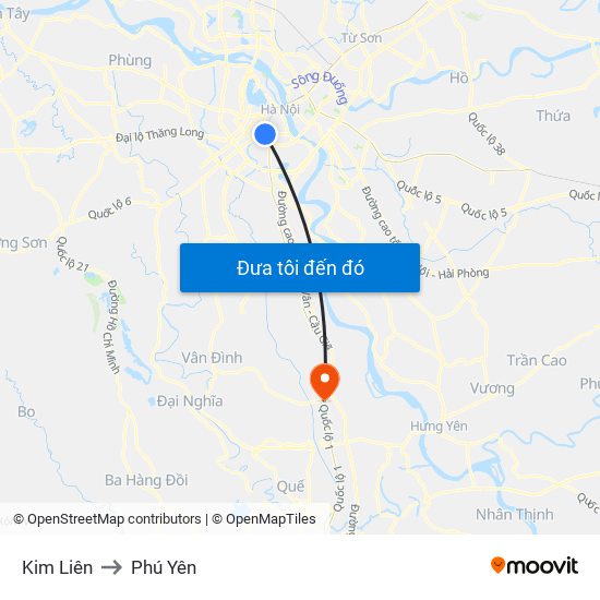 Kim Liên to Phú Yên map