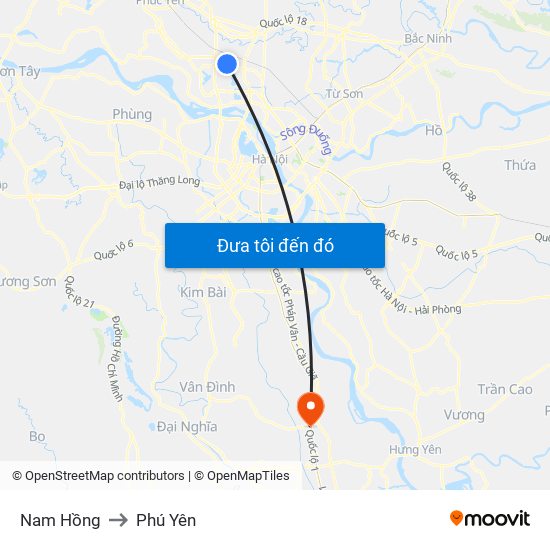 Nam Hồng to Phú Yên map