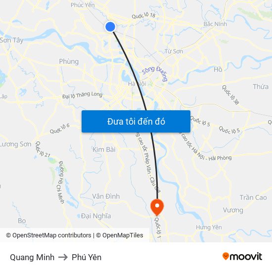 Quang Minh to Phú Yên map