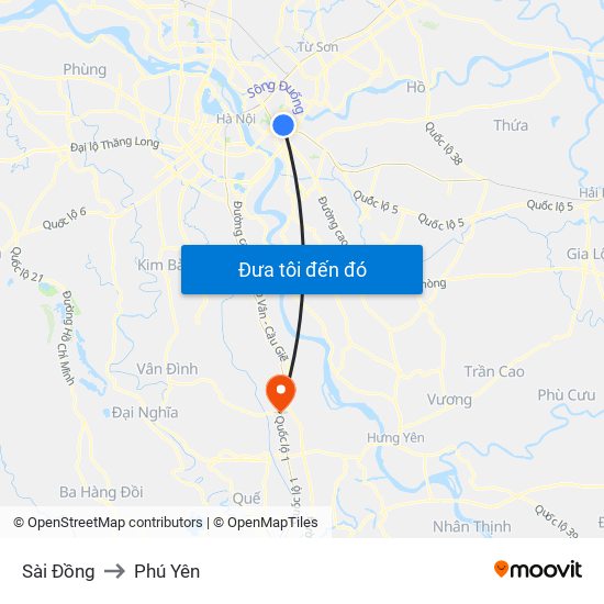 Sài Đồng to Phú Yên map