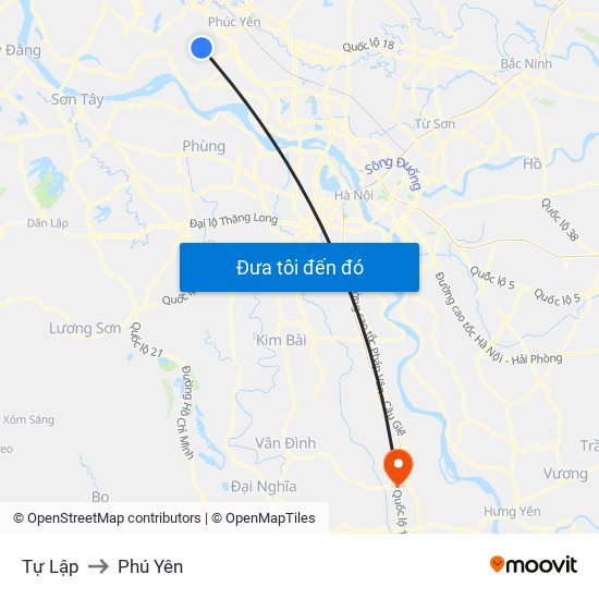 Tự Lập to Phú Yên map