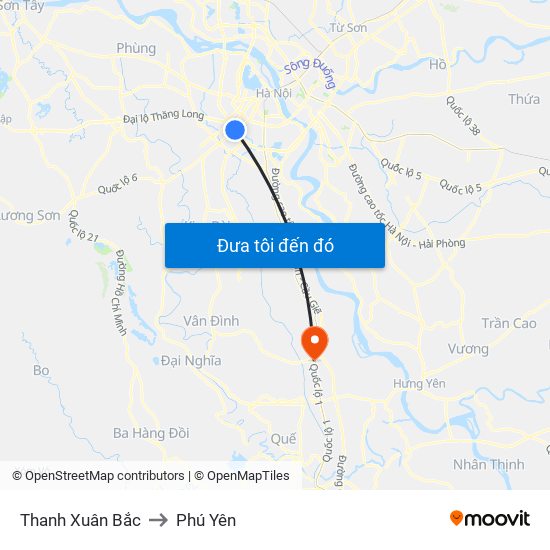 Thanh Xuân Bắc to Phú Yên map