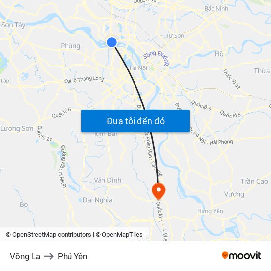 Võng La to Phú Yên map