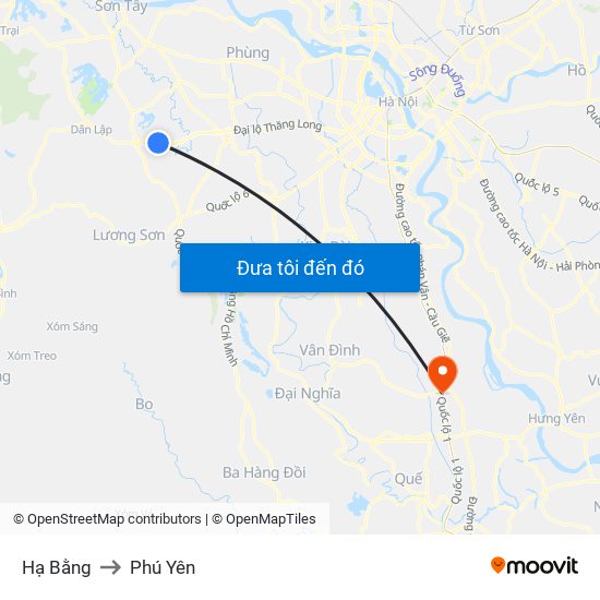 Hạ Bằng to Phú Yên map