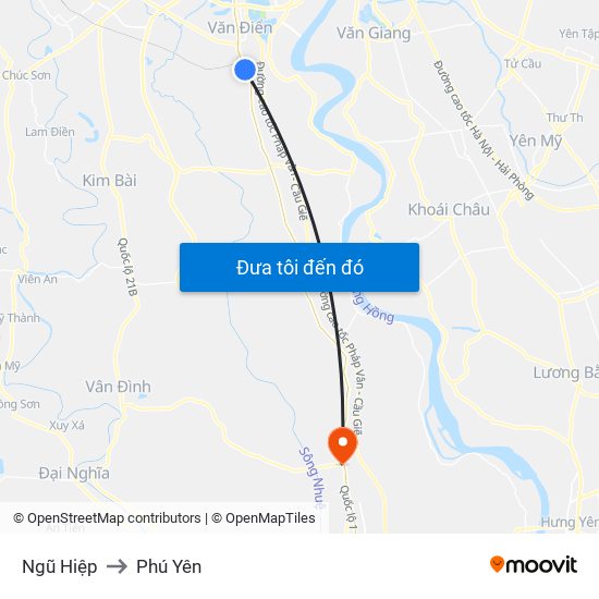 Ngũ Hiệp to Phú Yên map