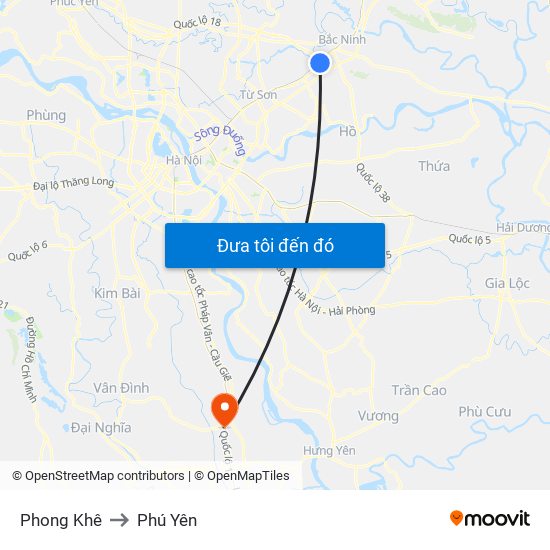 Phong Khê to Phú Yên map