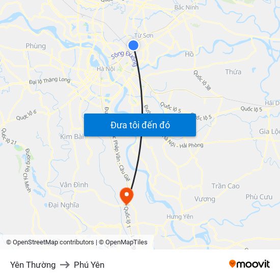 Yên Thường to Phú Yên map