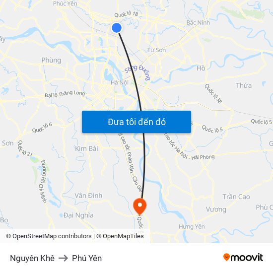 Nguyên Khê to Phú Yên map