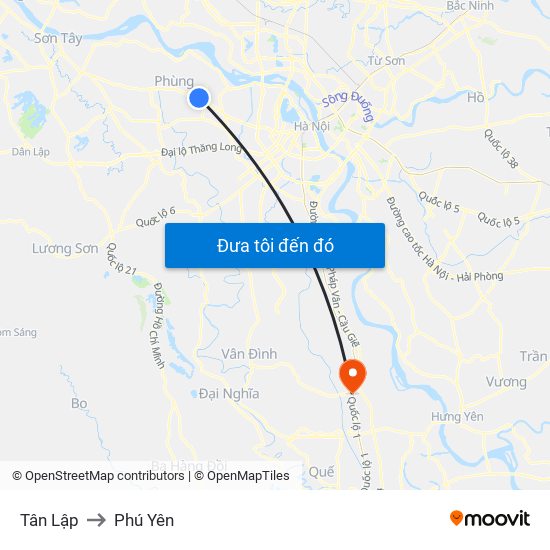 Tân Lập to Phú Yên map