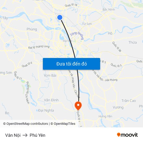 Vân Nội to Phú Yên map