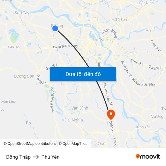 Đồng Tháp to Phú Yên map