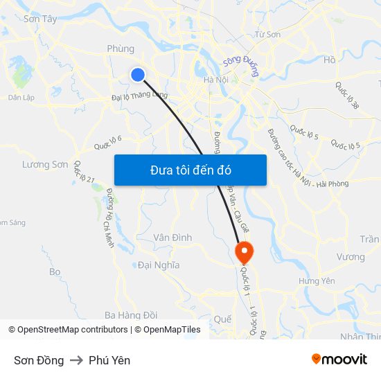 Sơn Đồng to Phú Yên map
