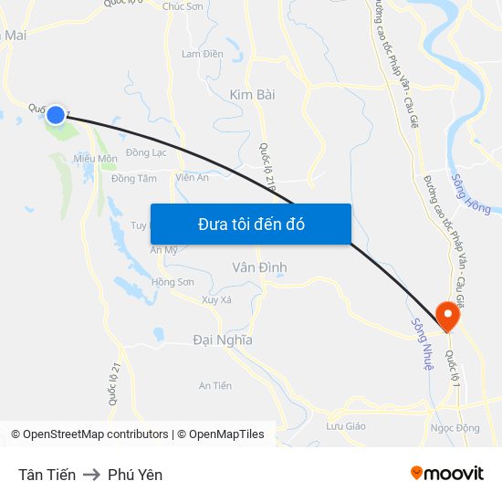 Tân Tiến to Phú Yên map