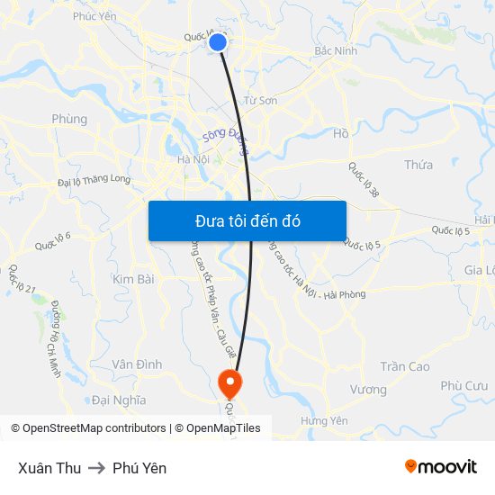 Xuân Thu to Phú Yên map