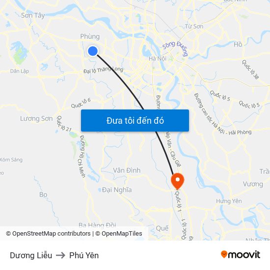 Dương Liễu to Phú Yên map