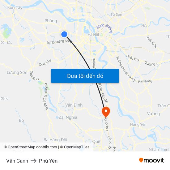 Vân Canh to Phú Yên map