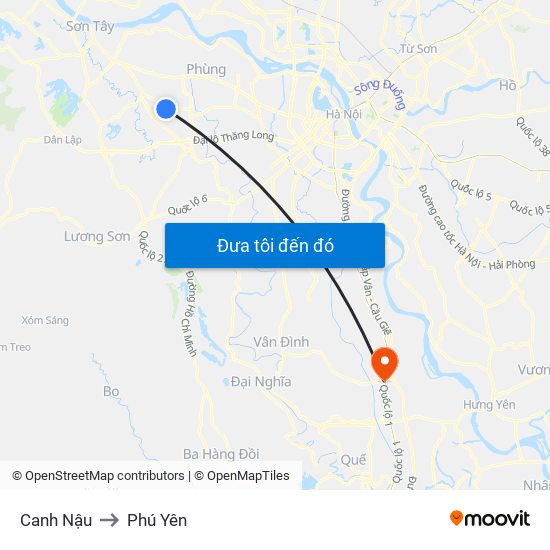 Canh Nậu to Phú Yên map