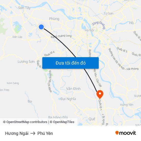 Hương Ngải to Phú Yên map