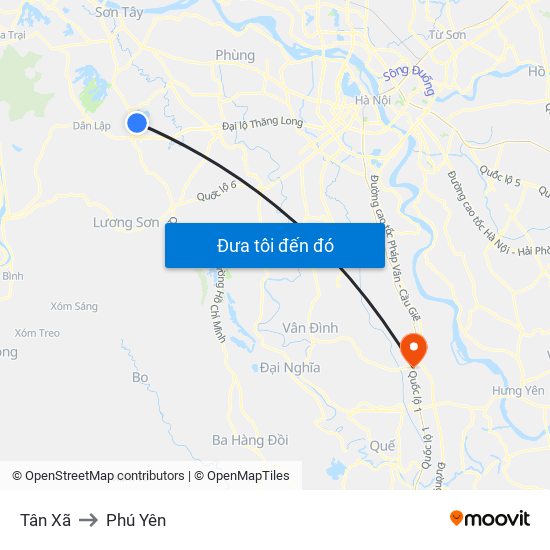 Tân Xã to Phú Yên map