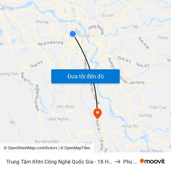 Trung Tâm Khtn Công Nghệ Quốc Gia - 18 Hoàng Quốc Việt to Phú Yên map