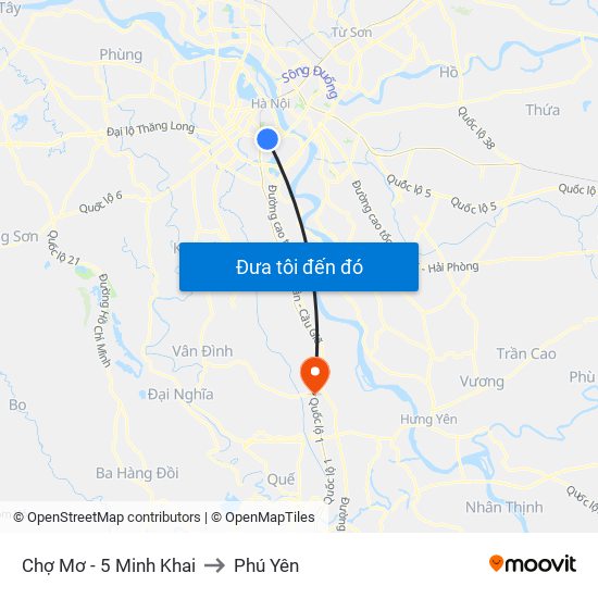 Chợ Mơ - 5 Minh Khai to Phú Yên map