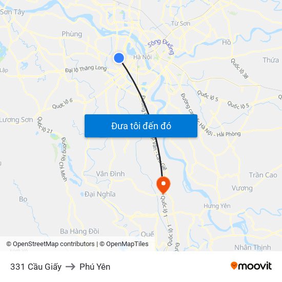 331 Cầu Giấy to Phú Yên map