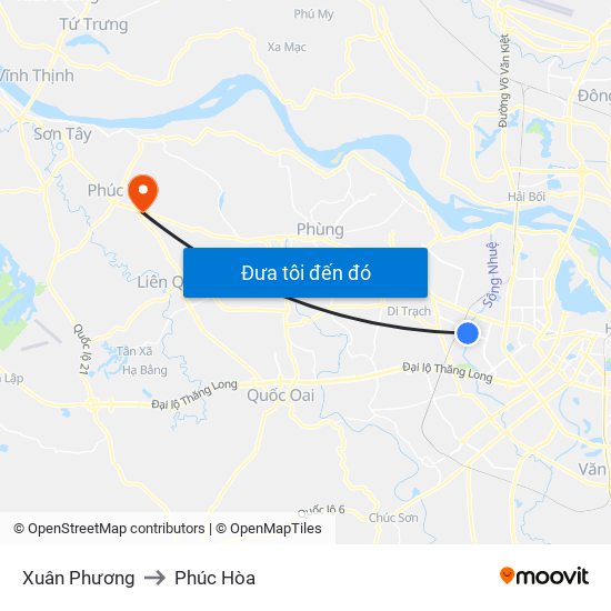 Xuân Phương to Phúc Hòa map