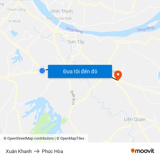 Xuân Khanh to Phúc Hòa map