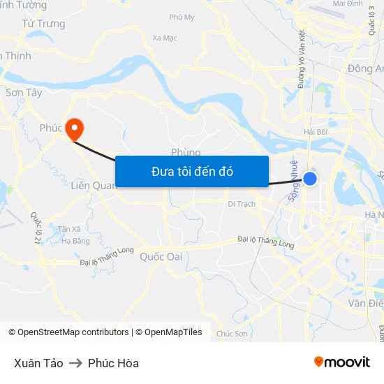 Xuân Tảo to Phúc Hòa map