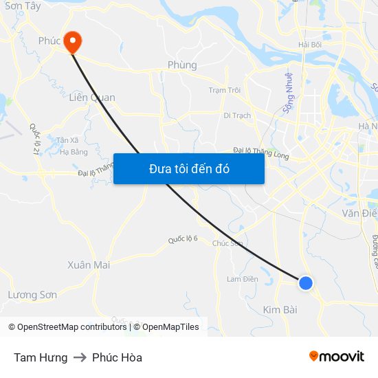 Tam Hưng to Phúc Hòa map