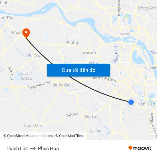 Thanh Liệt to Phúc Hòa map