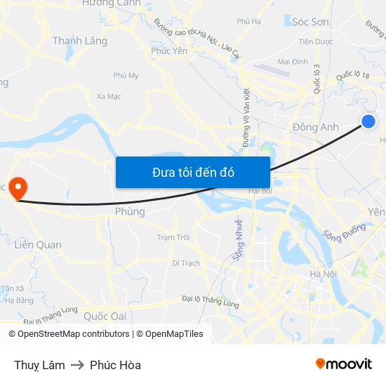 Thuỵ Lâm to Phúc Hòa map