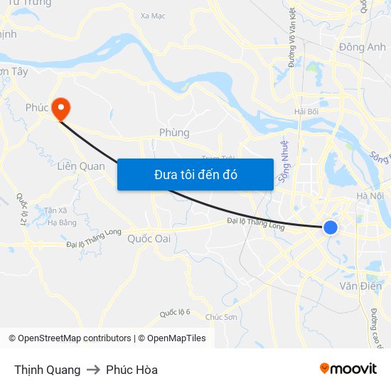 Thịnh Quang to Phúc Hòa map