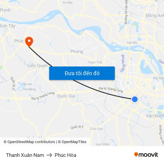 Thanh Xuân Nam to Phúc Hòa map