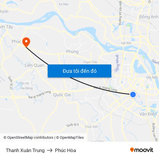 Thanh Xuân Trung to Phúc Hòa map
