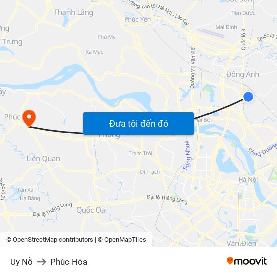 Uy Nỗ to Phúc Hòa map