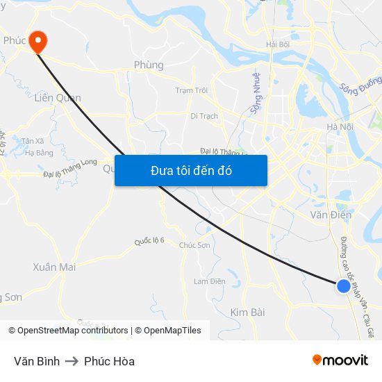 Văn Bình to Phúc Hòa map