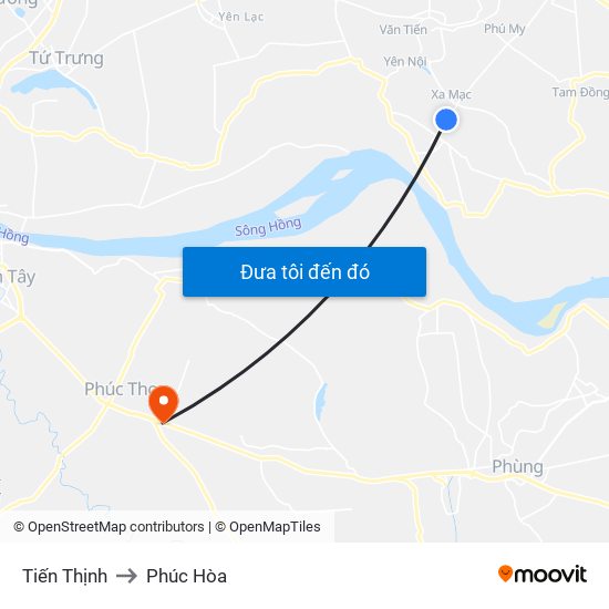 Tiến Thịnh to Phúc Hòa map