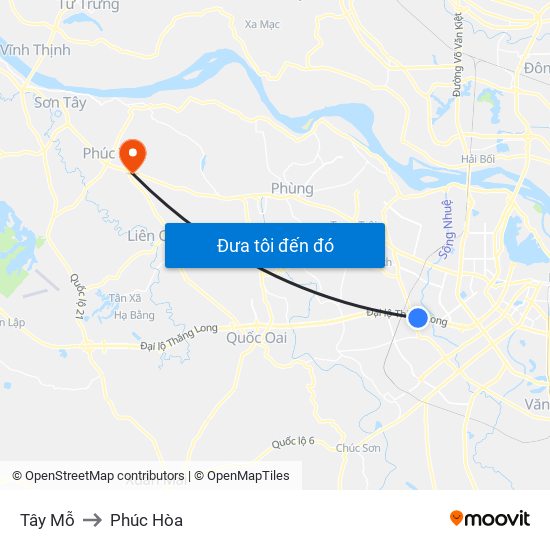 Tây Mỗ to Phúc Hòa map