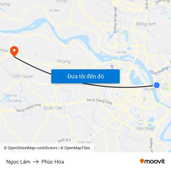 Ngọc Lâm to Phúc Hòa map