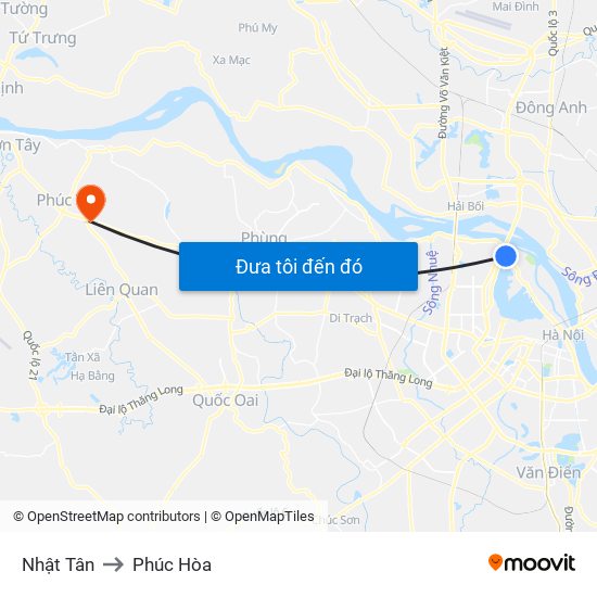 Nhật Tân to Phúc Hòa map