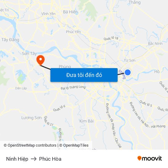 Ninh Hiệp to Phúc Hòa map