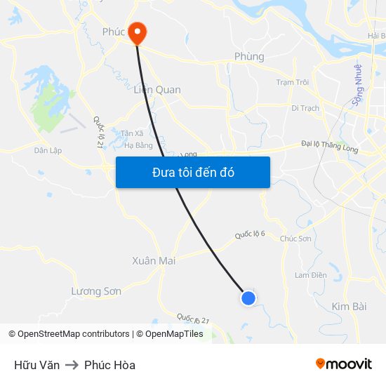 Hữu Văn to Phúc Hòa map