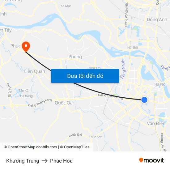 Khương Trung to Phúc Hòa map