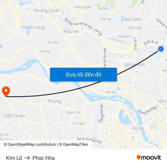 Kim Lũ to Phúc Hòa map