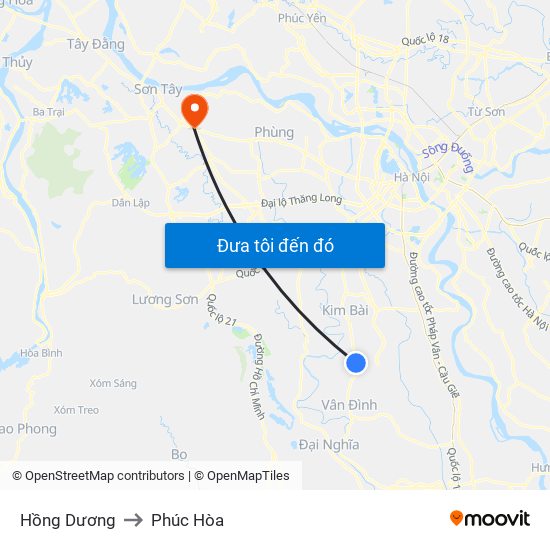 Hồng Dương to Phúc Hòa map