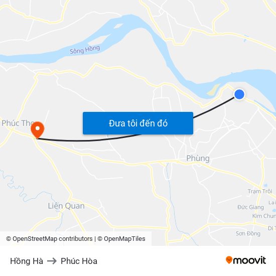 Hồng Hà to Phúc Hòa map