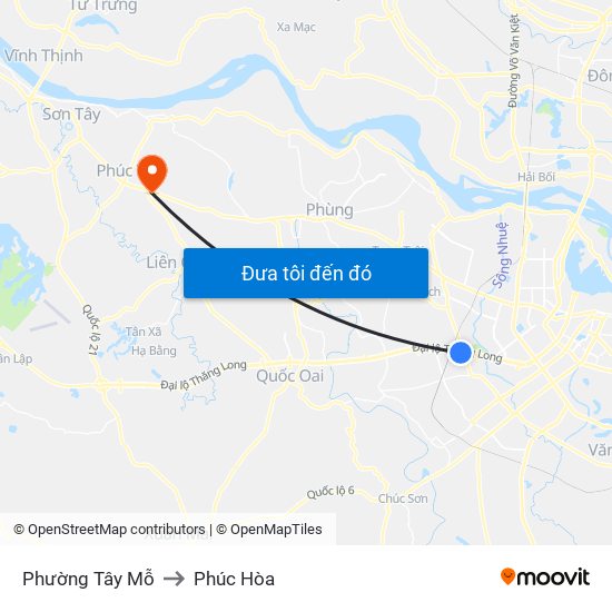 Phường Tây Mỗ to Phúc Hòa map