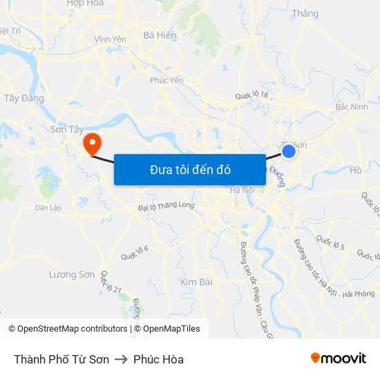 Thành Phố Từ Sơn to Phúc Hòa map