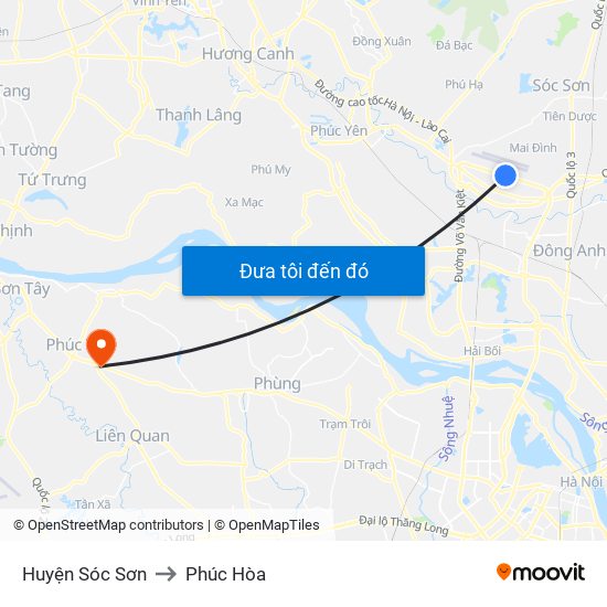 Huyện Sóc Sơn to Phúc Hòa map